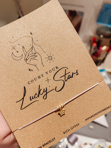 Count Your Lucky Stars Star Charm Cord Carded Bracelet Giftable
