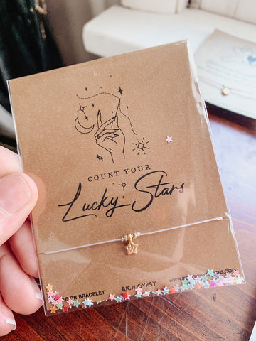 Count Your Lucky Stars Star Charm Cord Carded Bracelet Giftable