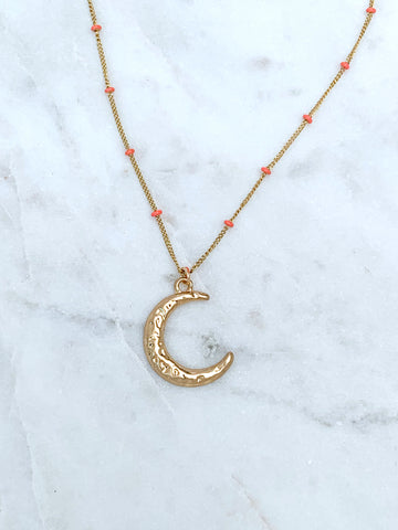 Quaintrelle Hammered Moon Charm Necklace