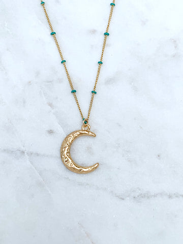 Quaintrelle Hammered Moon Charm Necklace